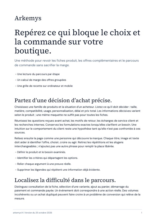 Première page du playbook : Repérez ce qui bloque le choix et la commande sur votre boutique.