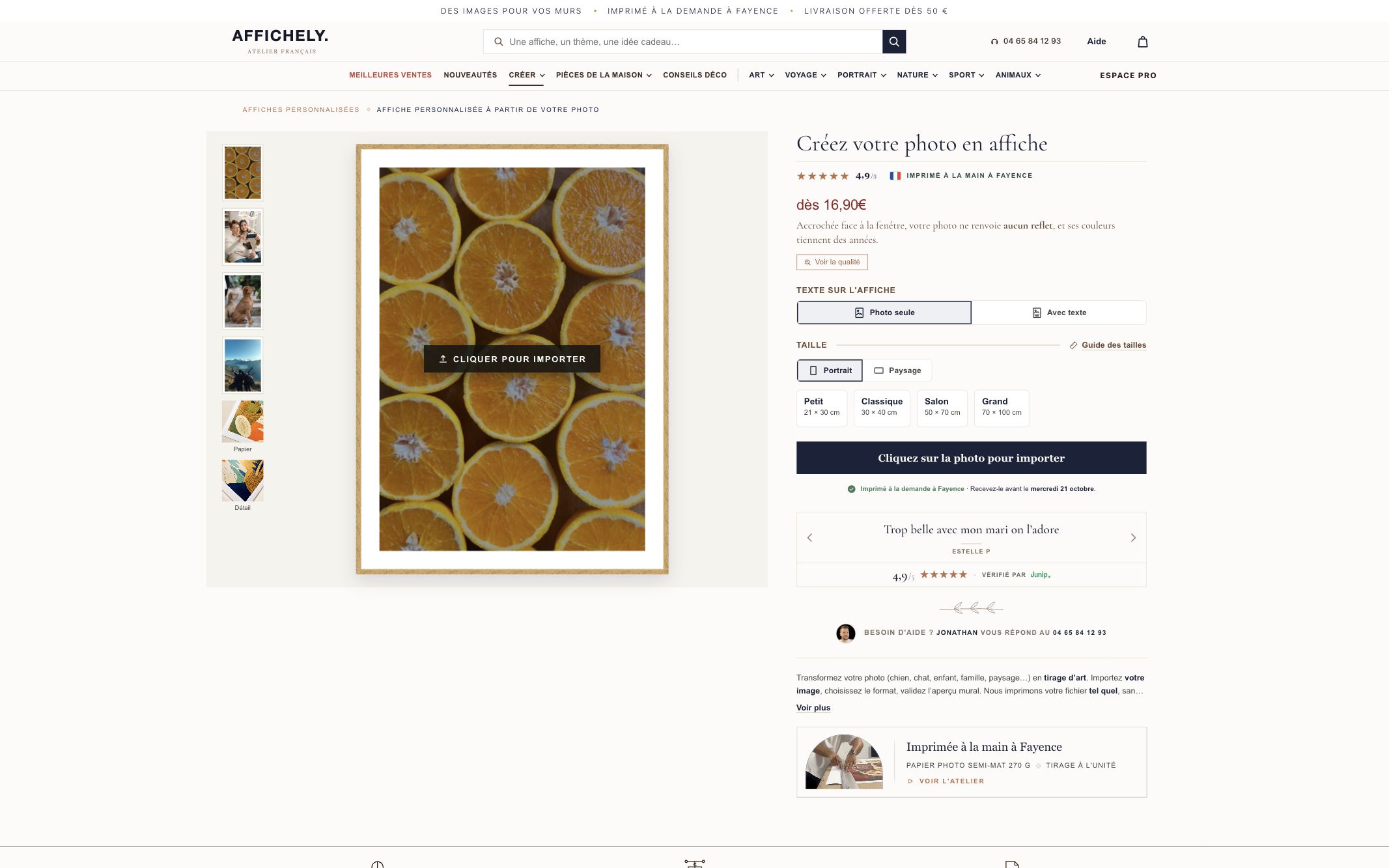 Configurateur Affichely avec aperçu de la photo, du texte et du format